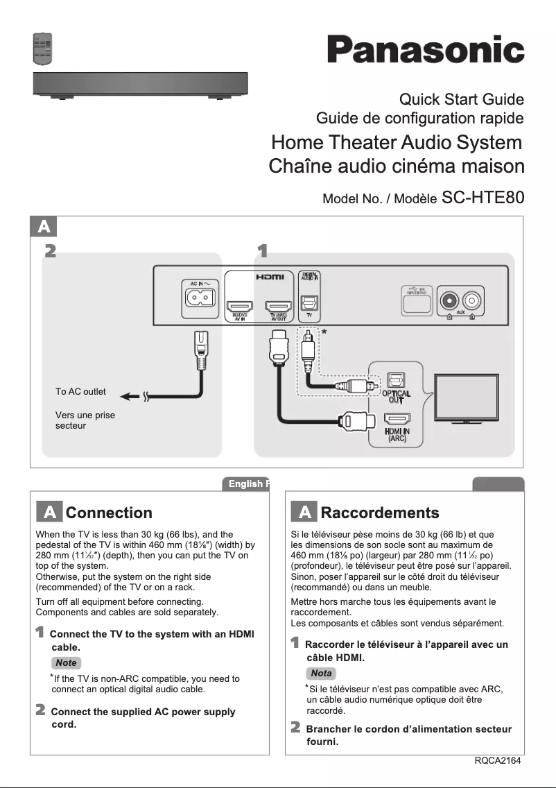 Page 1 de la notice Guide de démarrage rapide Panasonic SC-HTE80