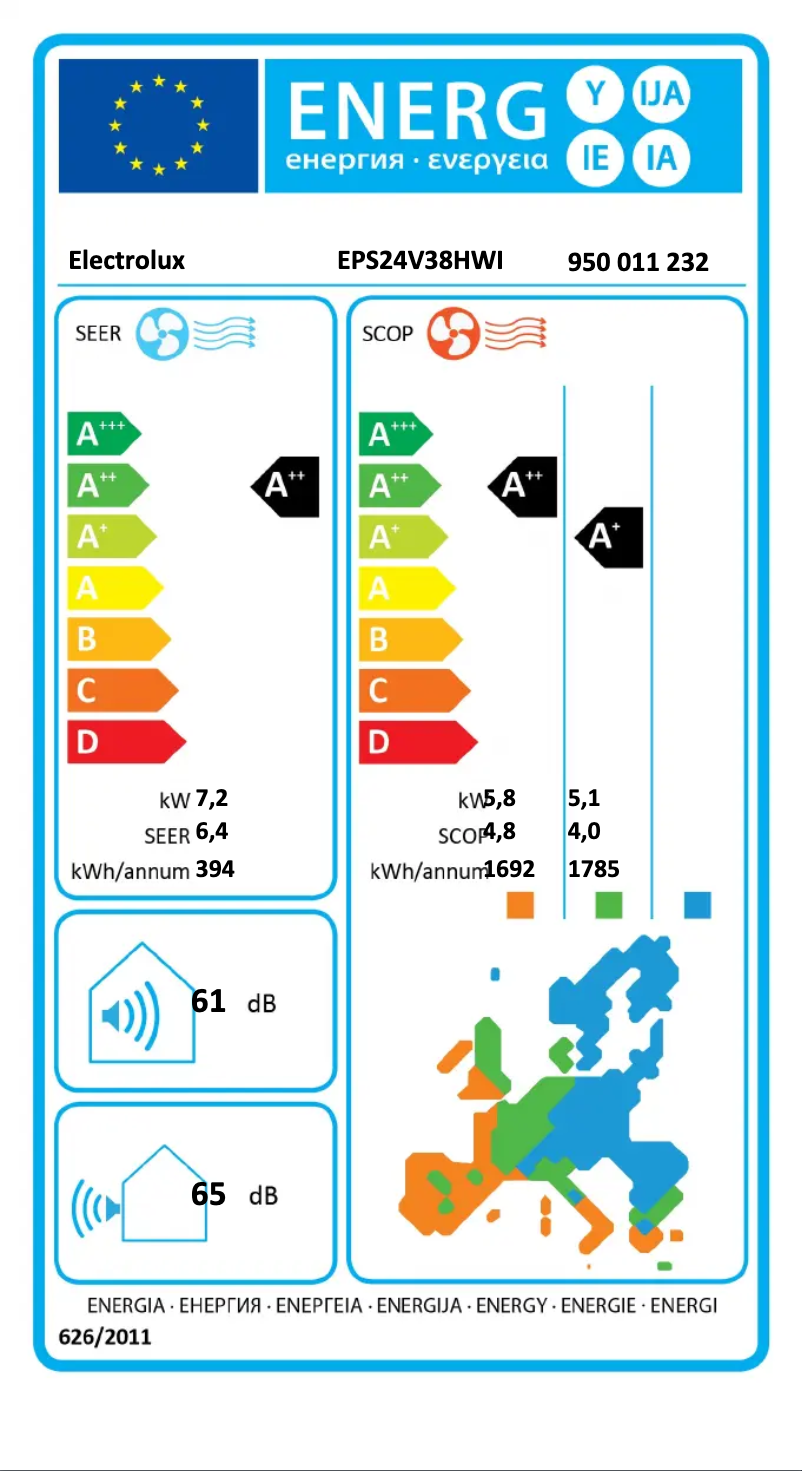 Page 1 de la notice Label énergétique Electrolux EPS24V38HWI