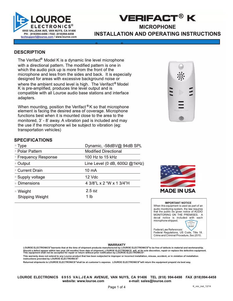 Image de la première page du manuel de l'appareil Verifact K