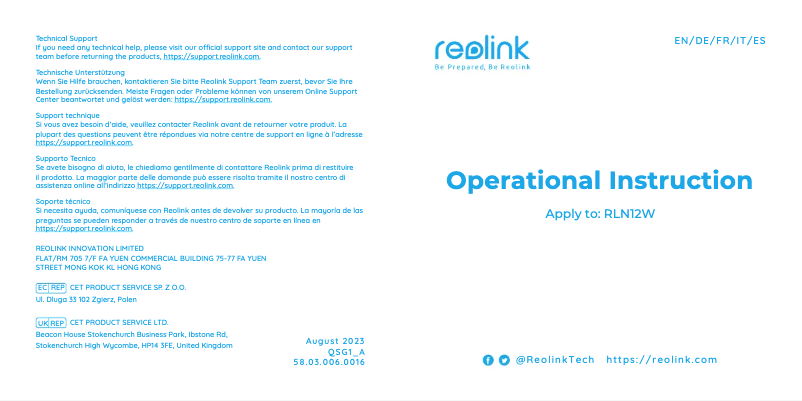Page n°1 - Manuel utilisateur Reolink RLN12W