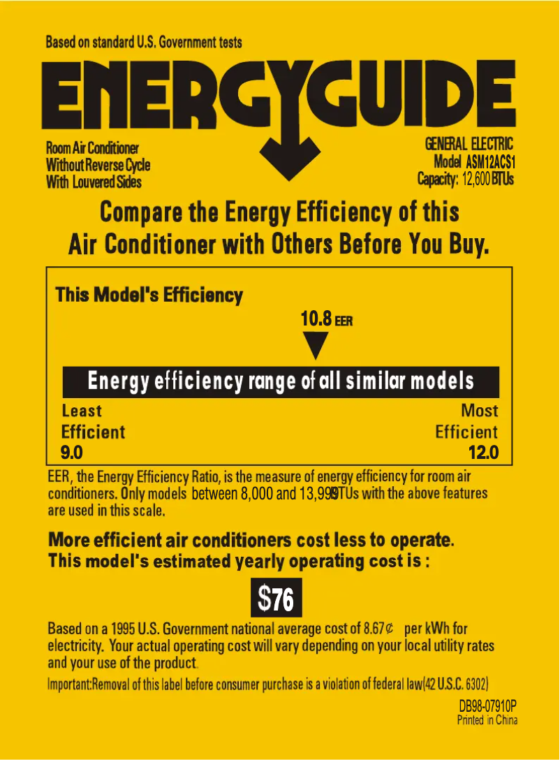 Página 1 del manual Etiqueta energética GE ASM12AC