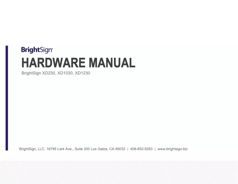 Page n°1 - Manuel utilisateur BrightSign XD230