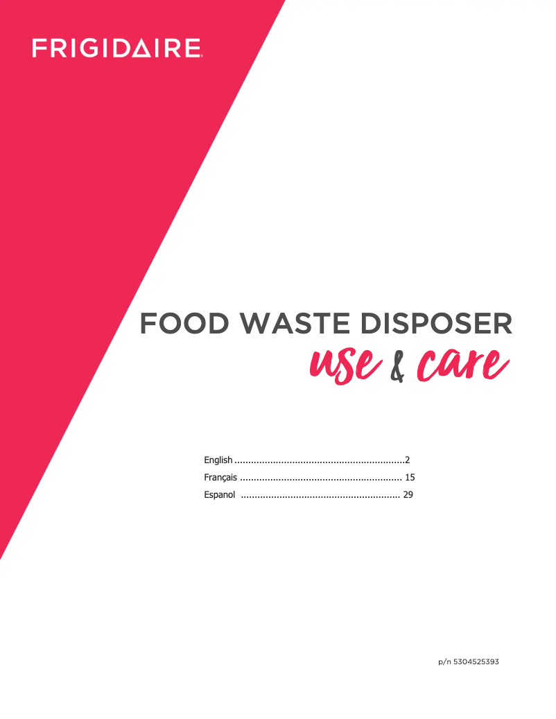 Page 1 de la notice Manuel d'utilisation et d'entretien Frigidaire FF75DISPB1