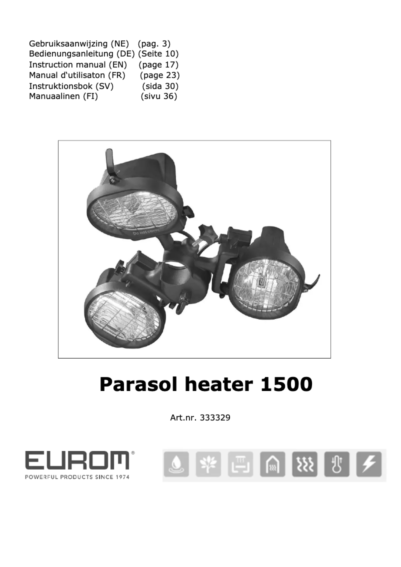 Página 1 del manual Manual de usuario Eurom Parasol Heater 1500