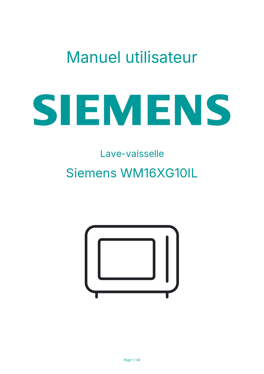 Page n°1 - Manuel utilisateur Siemens WM16XG10IL