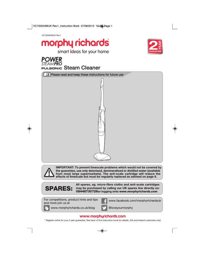 Page 1 de la notice Manuel utilisateur Morphy Richards Power Steam Pro 720504