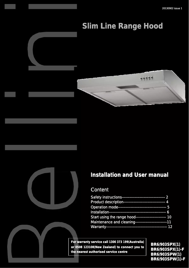 Page n°1 - Manuel utilisateur Bellini BR6/903SPW(1)-F