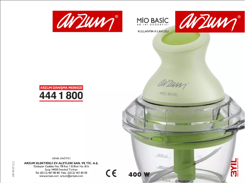 Page 1 de la notice Manuel utilisateur Arzum AR145