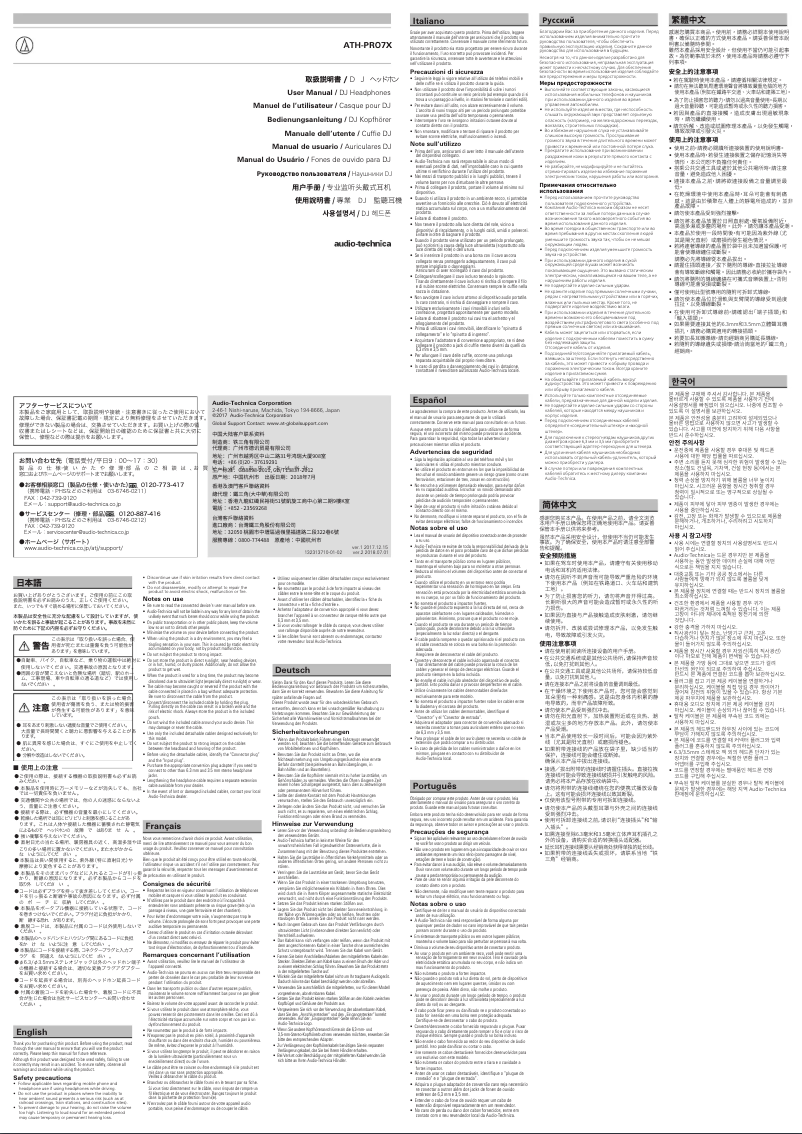 Page 1 de la notice Manuel utilisateur Audio-Technica ATH-PRO7X