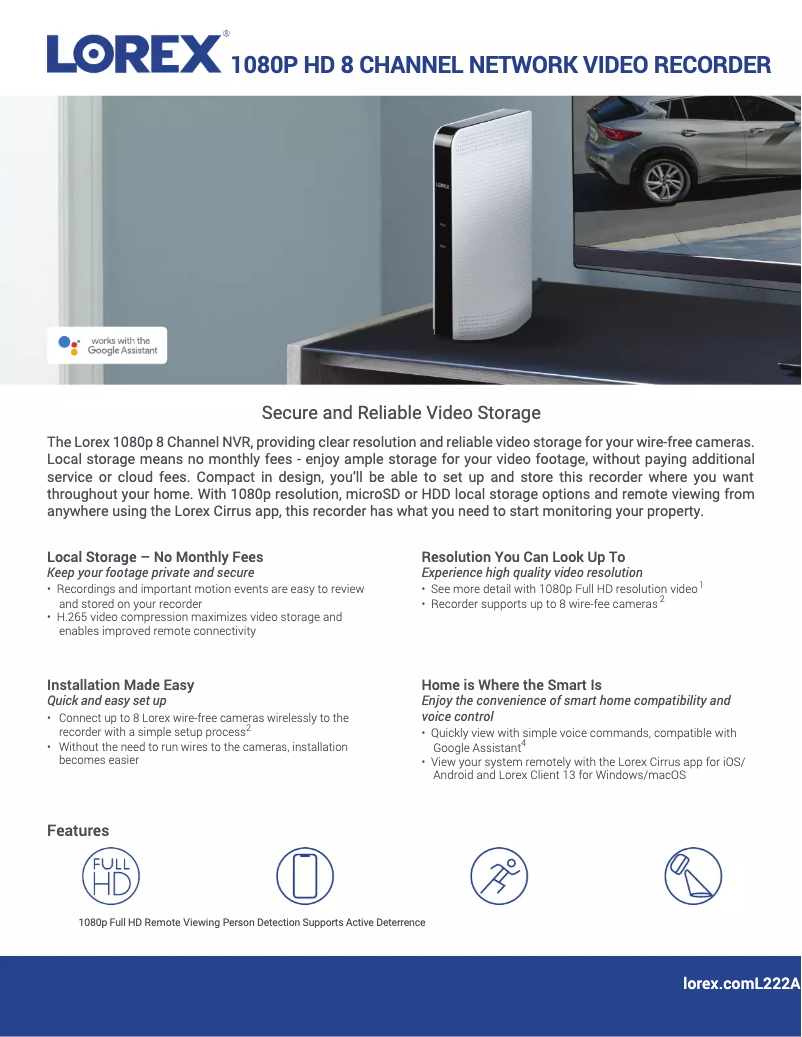 Page 1 de la notice Fiche technique Lorex L222A8