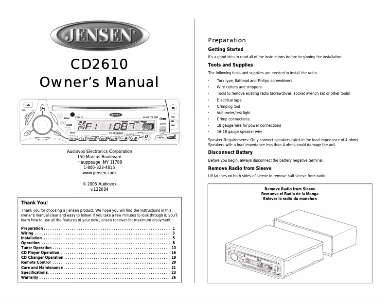 Image de la première page du manuel de l'appareil CD2610