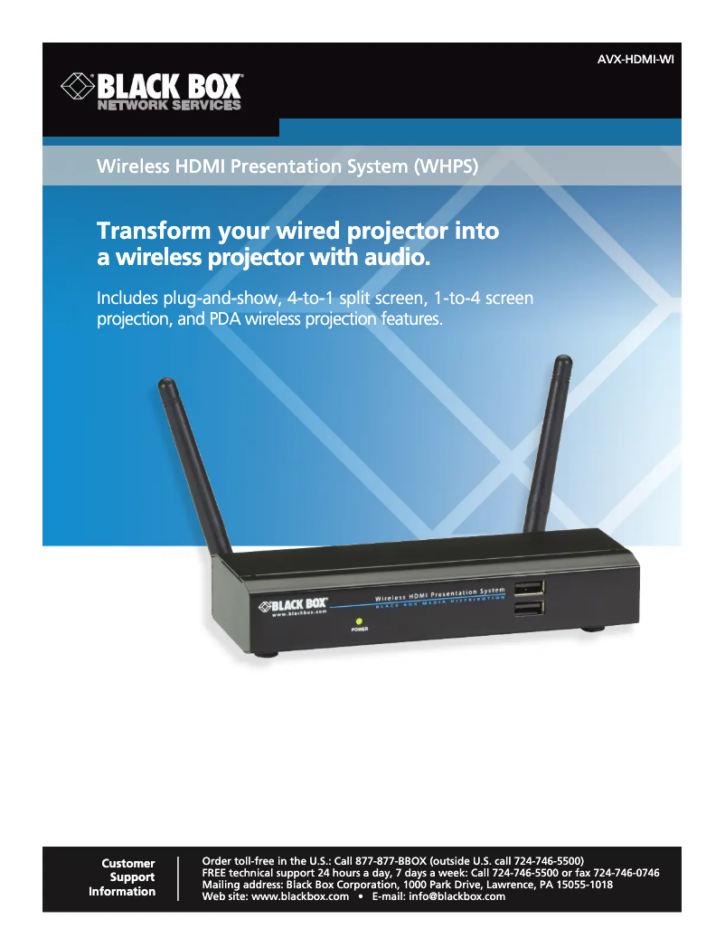 Page 1 de la notice Manuel utilisateur Black Box AVX-HDMI-WI