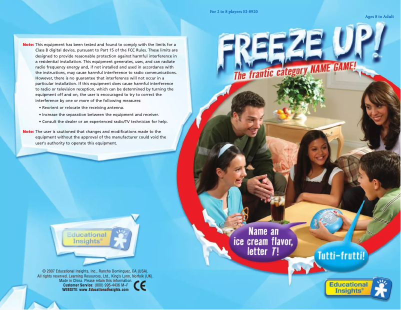 Page 1 de la notice Manuel utilisateur Learning Resources Freeze Up!
