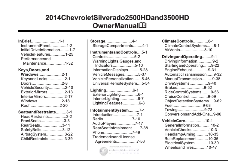 Page 1 de la notice Manuel utilisateur Chevrolet Silverado 2500 HD (2014)