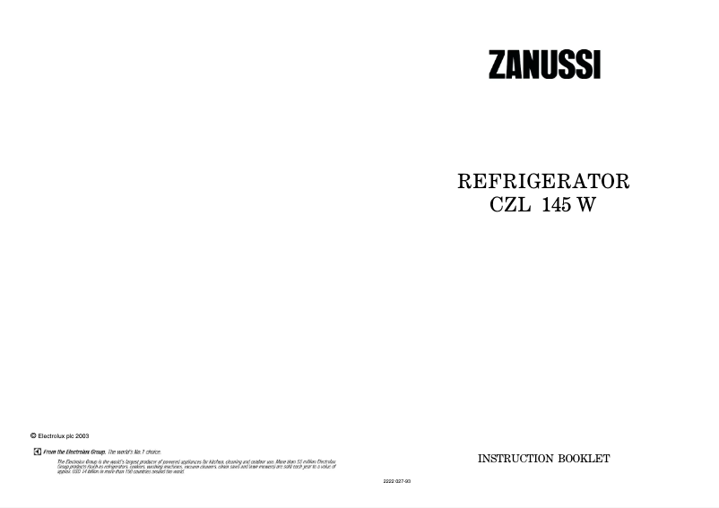 Page 1 de la notice Manuel utilisateur Zanussi CZL145W
