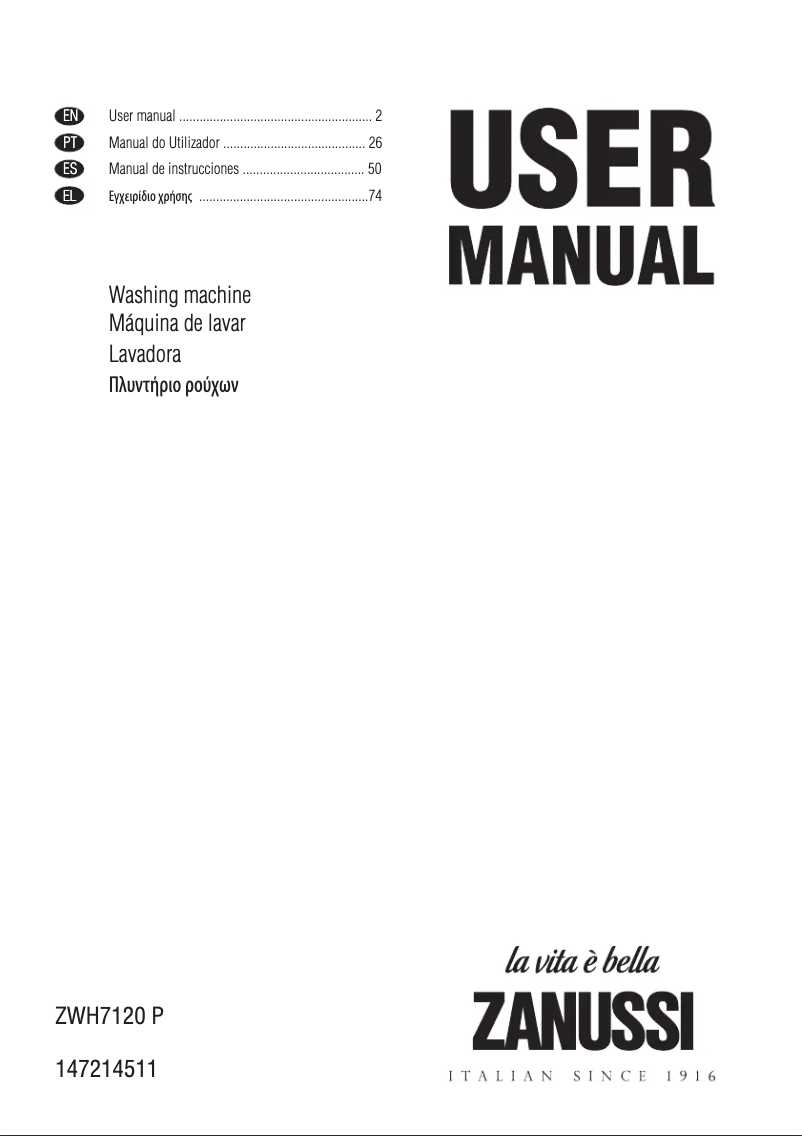 Página 1 del manual Manual de usuario Zanussi ZWH7120P