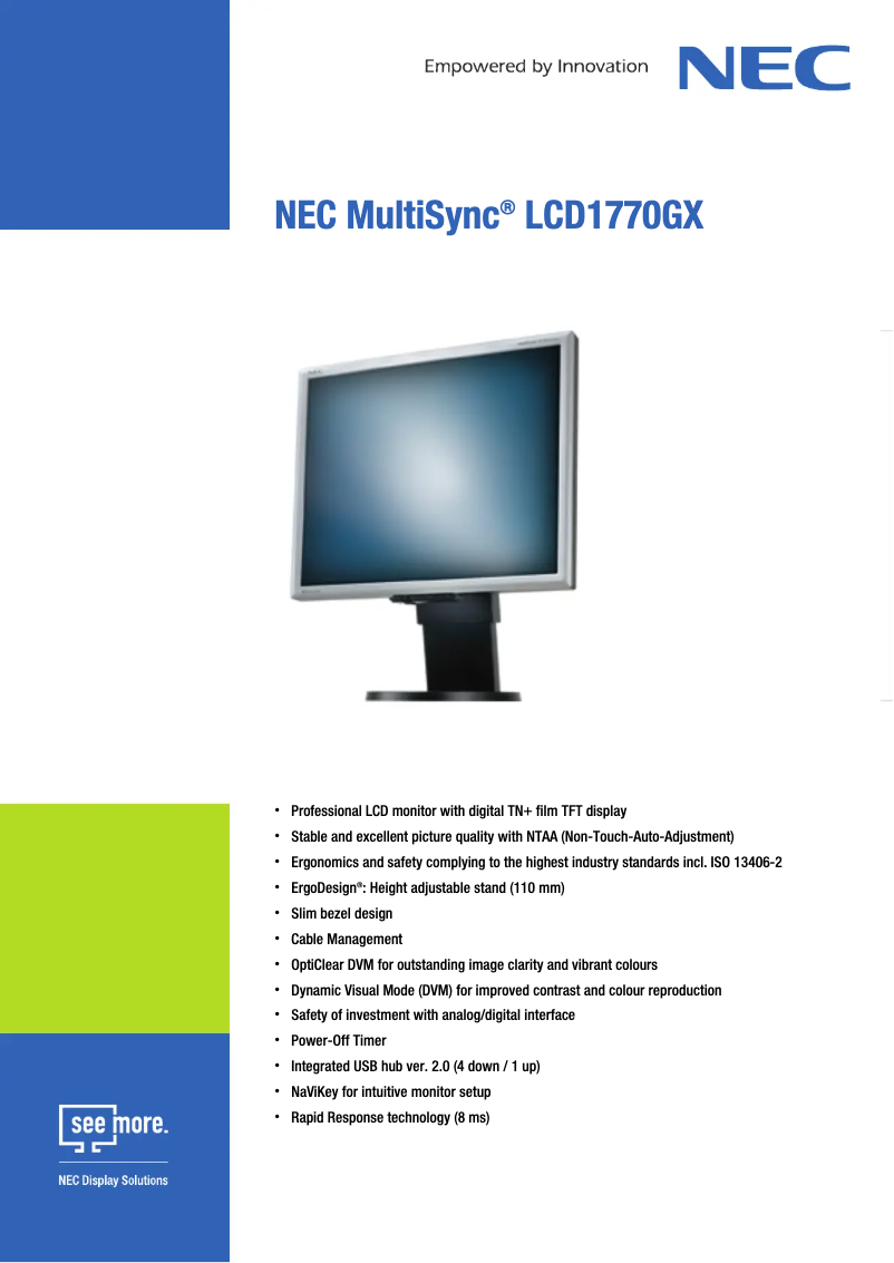 Page 1 de la notice Fiche technique NEC MultiSync LCD1770GX