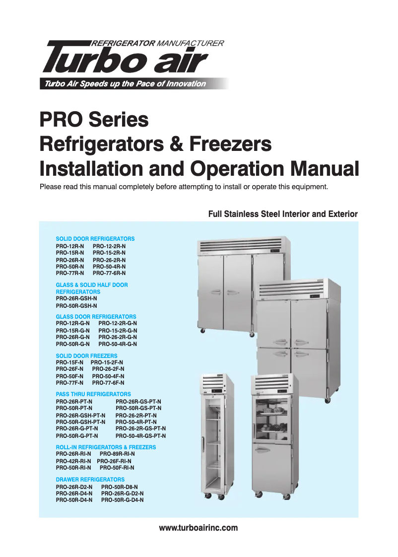 Página 1 del manual Manual de usuario Turbo air PRO-50-4R-N