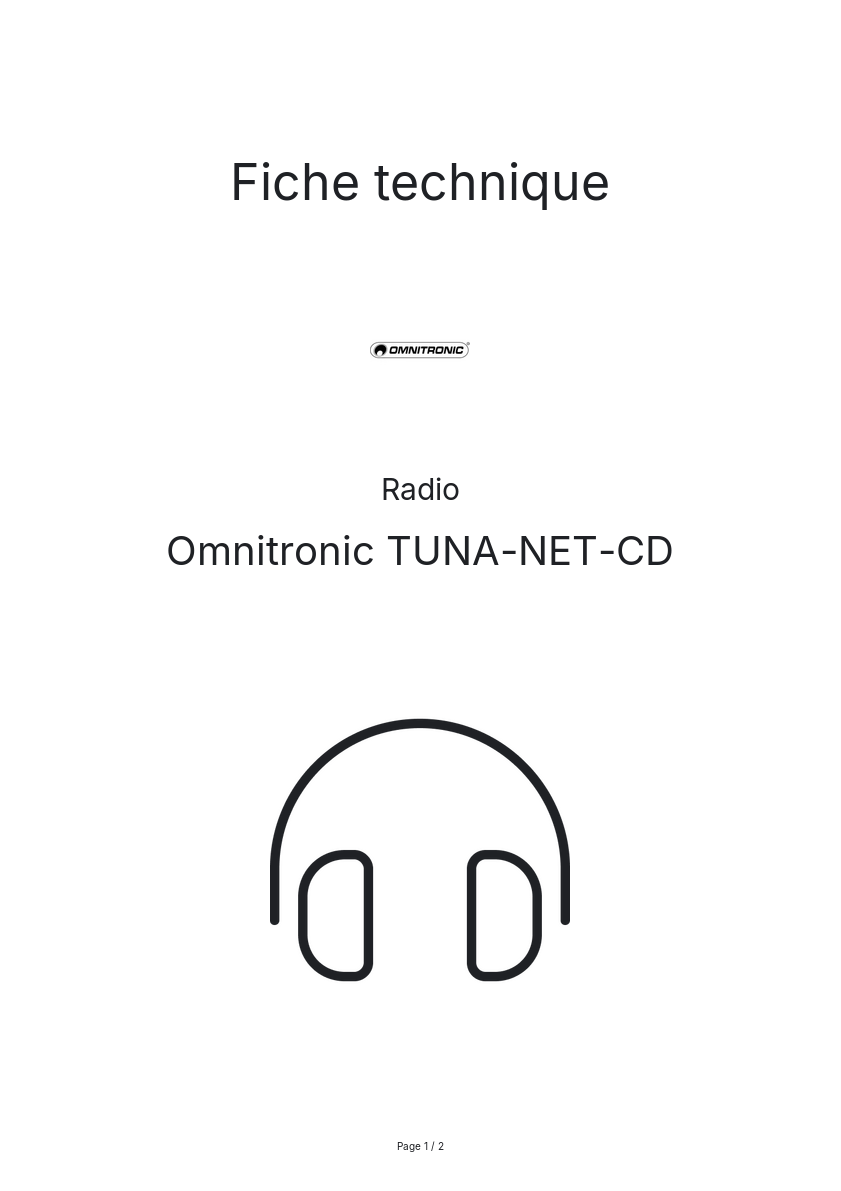 Page n°1 - Fiche technique Omnitronic TUNA-NET-CD