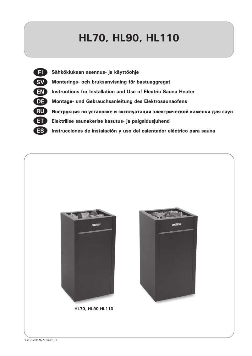 Page n°1 - Manuel utilisateur Harvia Virta HL70 HL700400