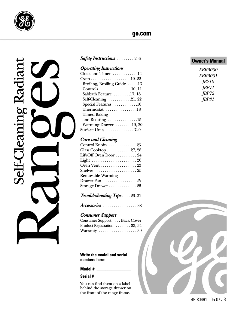 Page 1 of the manual Use and Maintenance Manual GE JBP72SKSS
