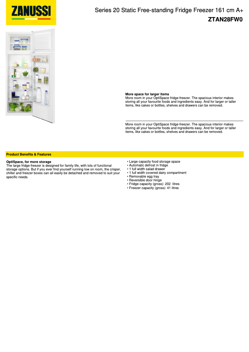 Image de la première page du manuel de l'appareil ZTAN28FW0