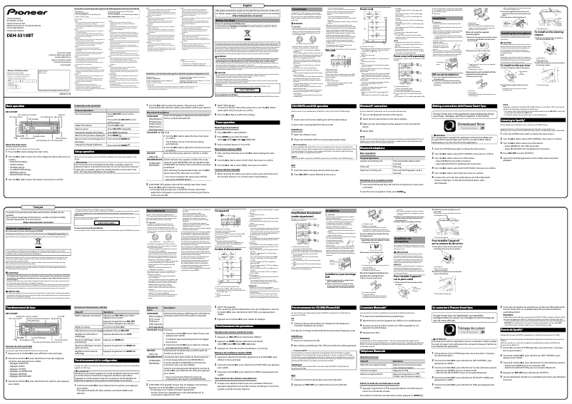 Page n°1 - Guide de démarrage rapide Pioneer DEH-S510BT
