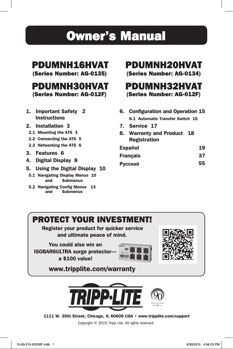 Page 1 de la notice Manuel utilisateur Tripp Lite PDUMNH30HVAT