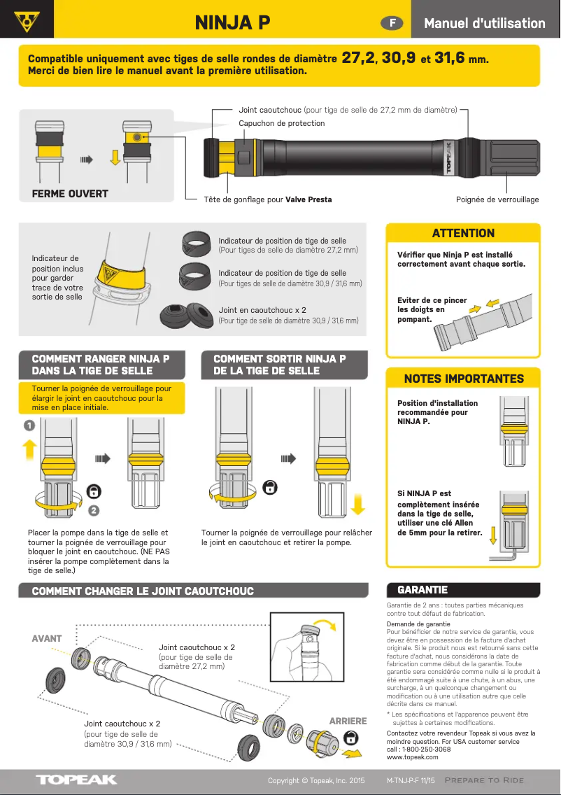 Page 1 de la notice Manuel utilisateur Topeak Ninja P