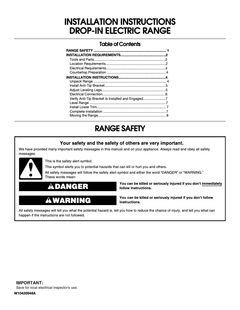 Page 1 de la notice Guide d'installation Whirlpool WDE150LVQ