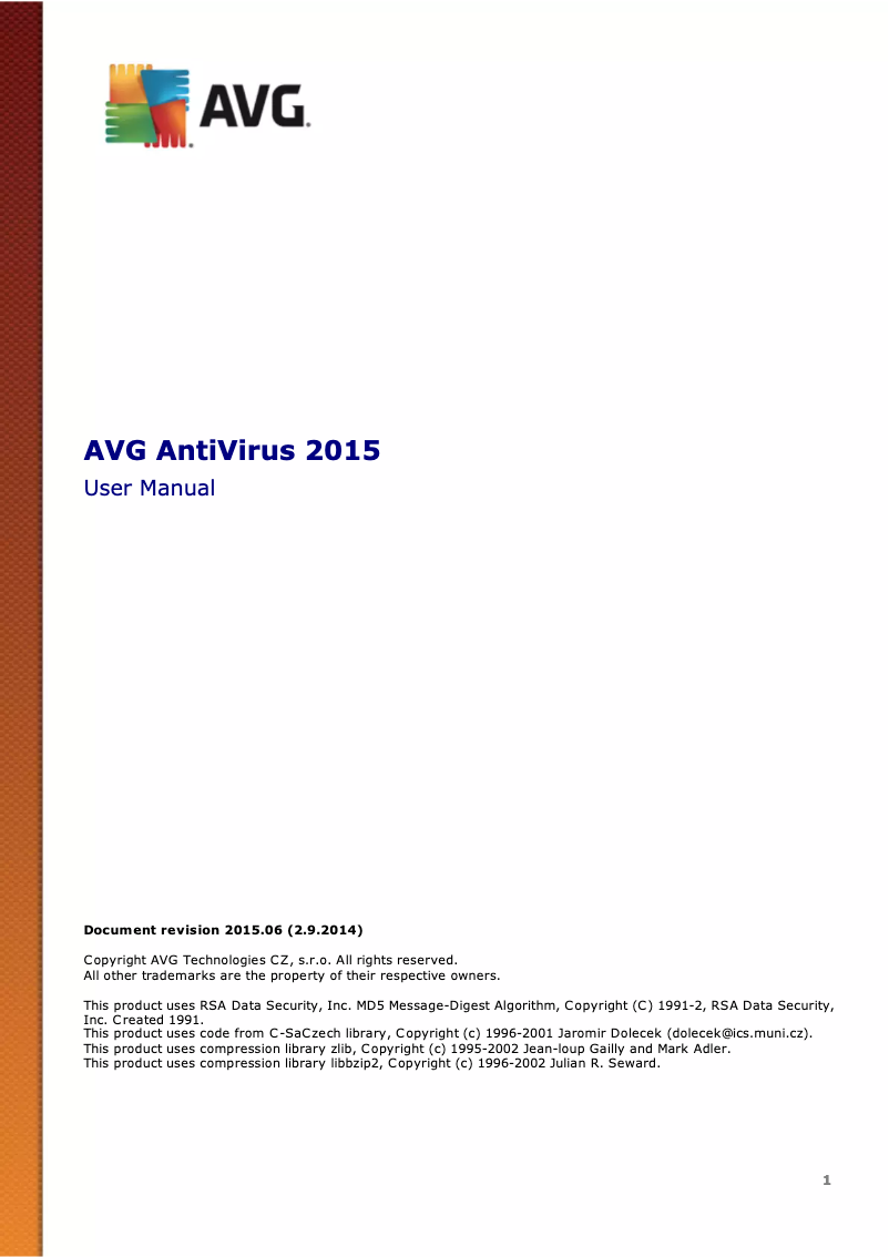 Page 1 de la notice Manuel utilisateur AVG AntiVirus 2015