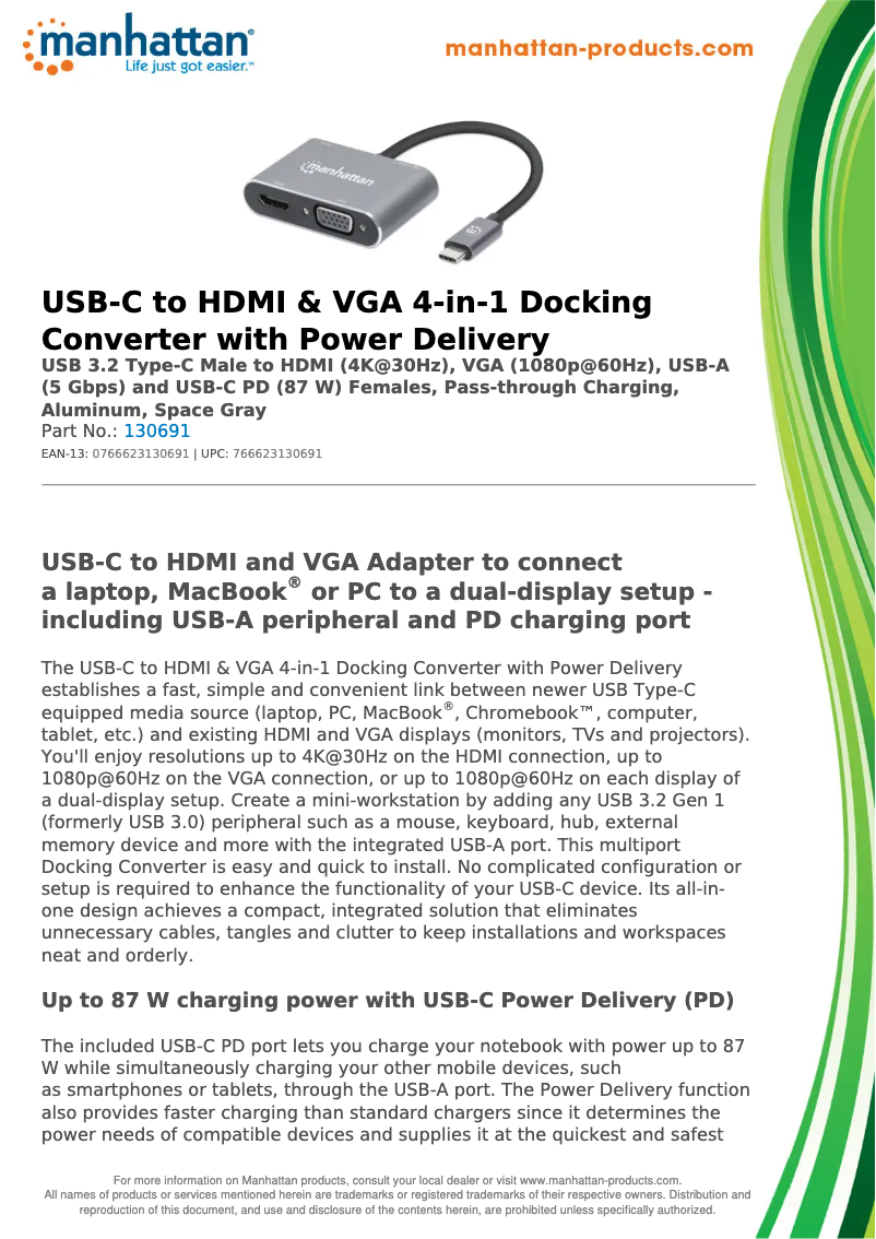 Page 1 de la notice Fiche technique Manhattan 130691