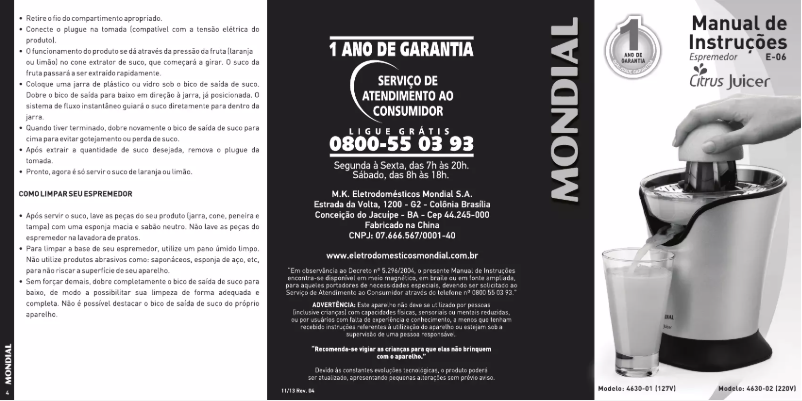 Page n°1 - Manuel utilisateur Mondial E-06