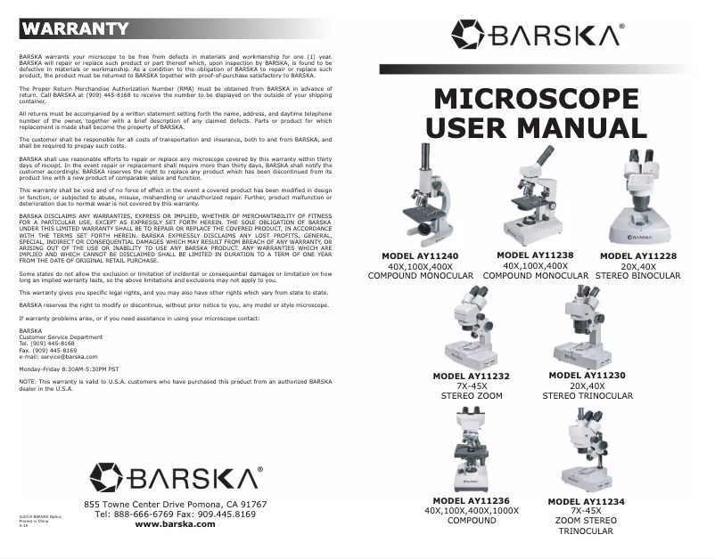 Page n°1 - Manuel utilisateur Barska AY11230