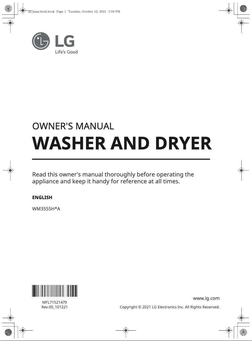 Page 1 de la notice Manuel utilisateur LG WM3555HWA