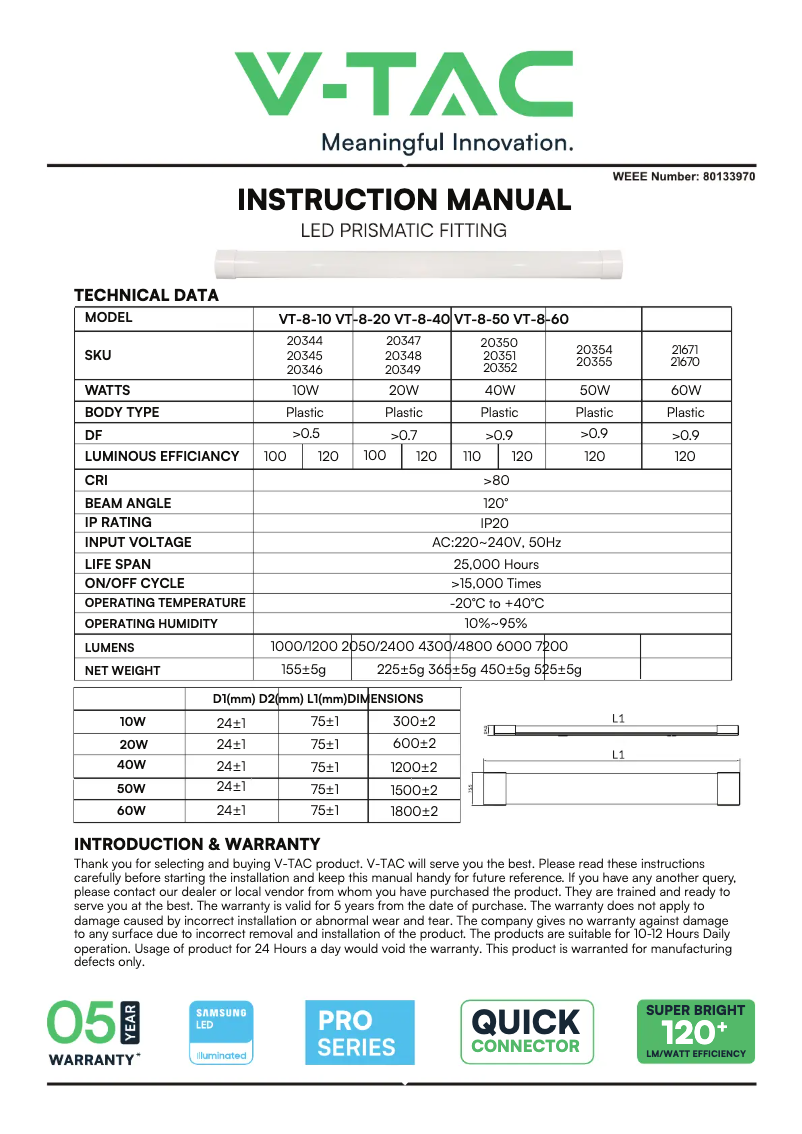 Page 1 de la notice Manuel utilisateur V-TAC VT-8-50