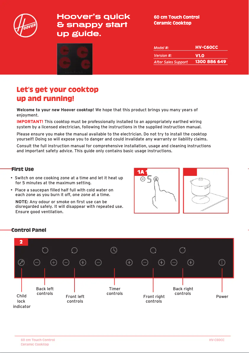 Page 1 de la notice Guide de démarrage rapide Hoover HV-C60CC