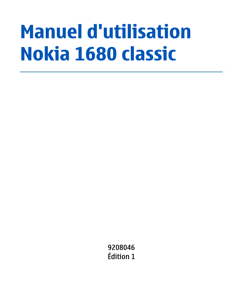 Page 1 de la notice Manuel utilisateur Nokia 1680