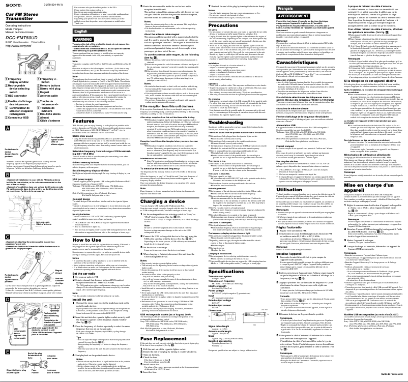 Page 1 de la notice Manuel utilisateur Sony DCC-FMT50UD