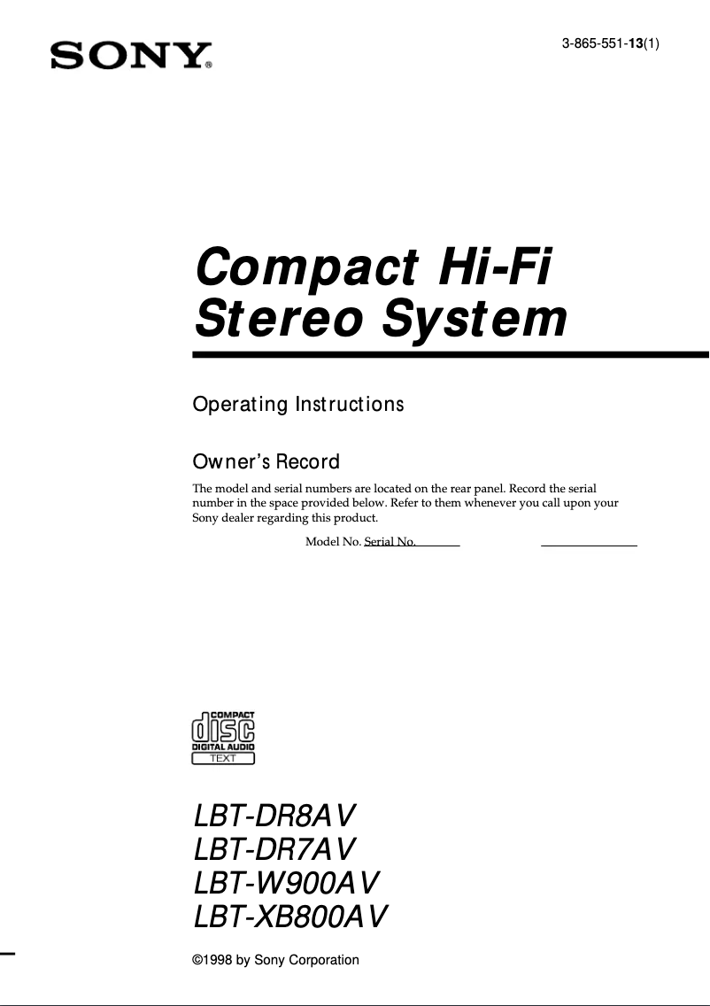 Page 1 de la notice Manuel utilisateur Sony LBT-W900AV