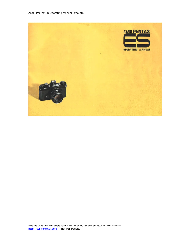 Page n°1 - Manuel utilisateur Pentax ES