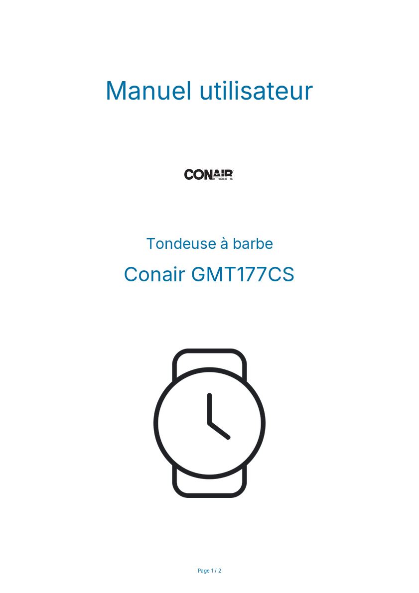 Page n°1 - Manuel utilisateur Conair GMT177CS