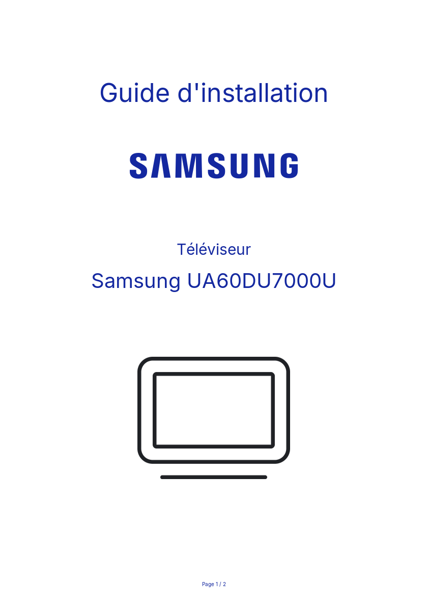 Page n°1 - Guide d'installation Samsung UA60DU7000U