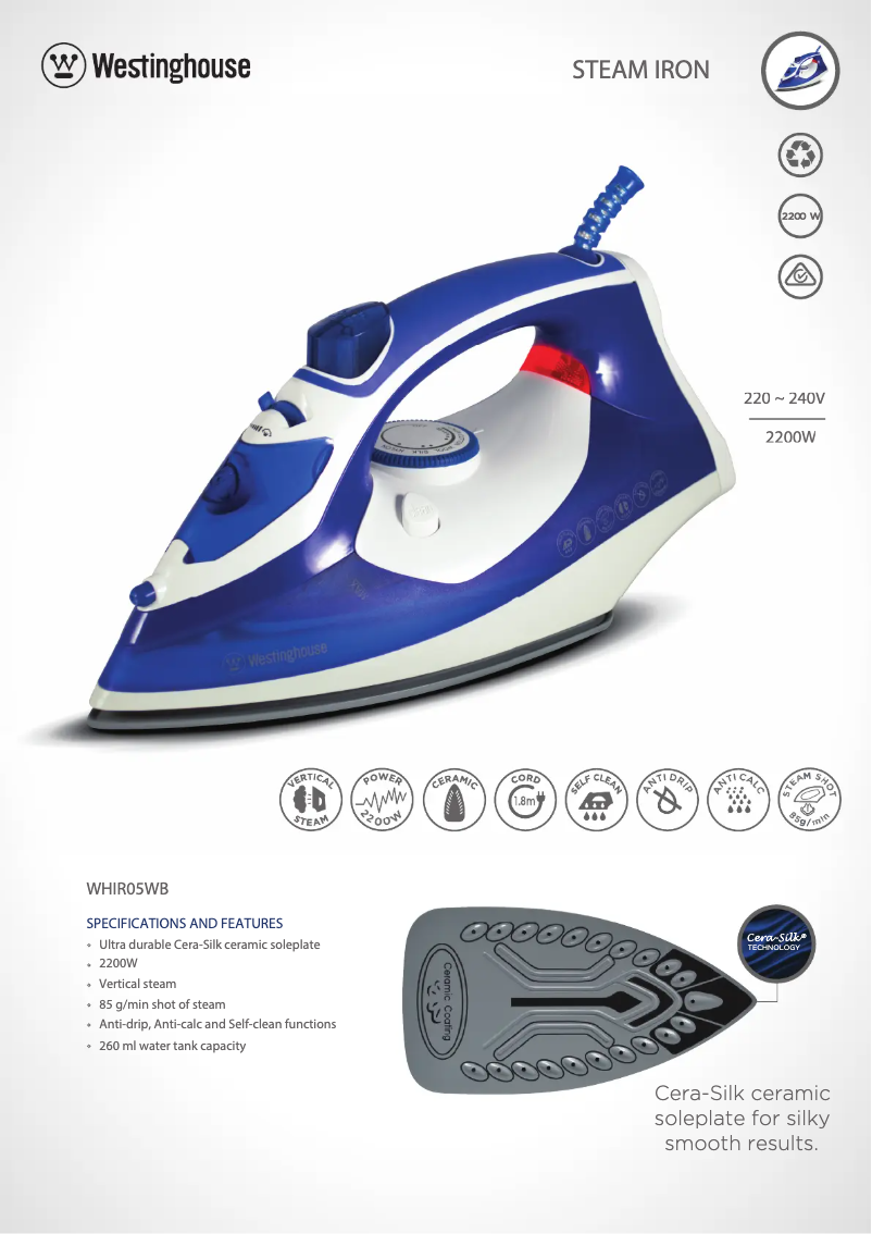 Page 1 de la notice Fiche technique Westinghouse WHIR05WB