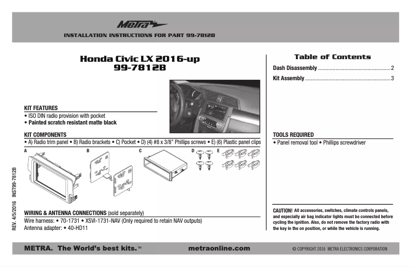 Page n°1 - Fiche technique Metra 99-7812B