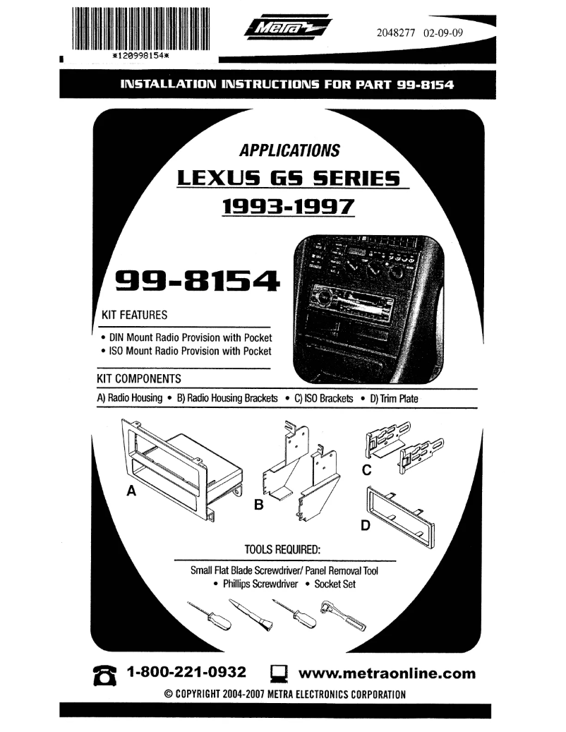 Page n°1 - Manuel utilisateur Metra 99-8154