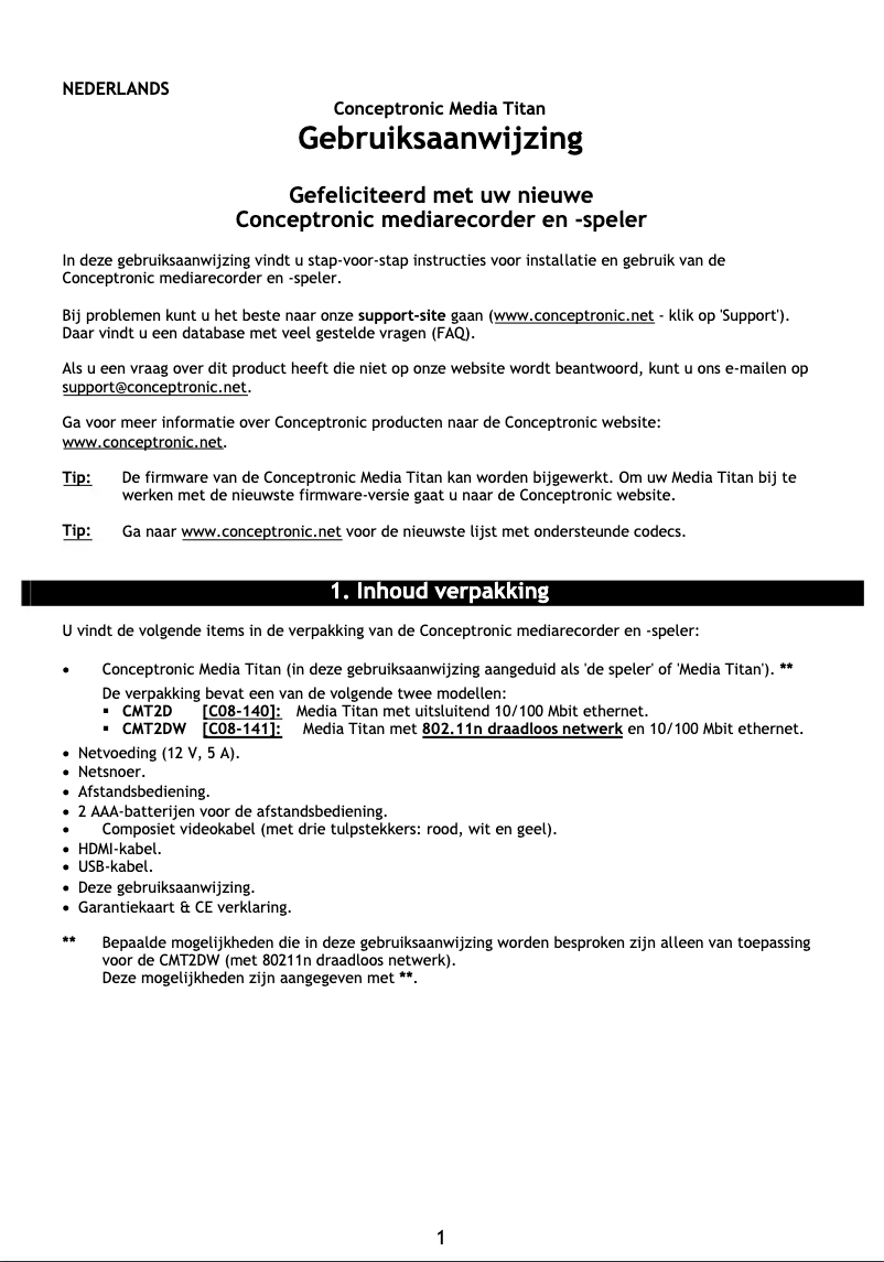 Page 1 de la notice Manuel utilisateur Conceptronic CMT2D1T