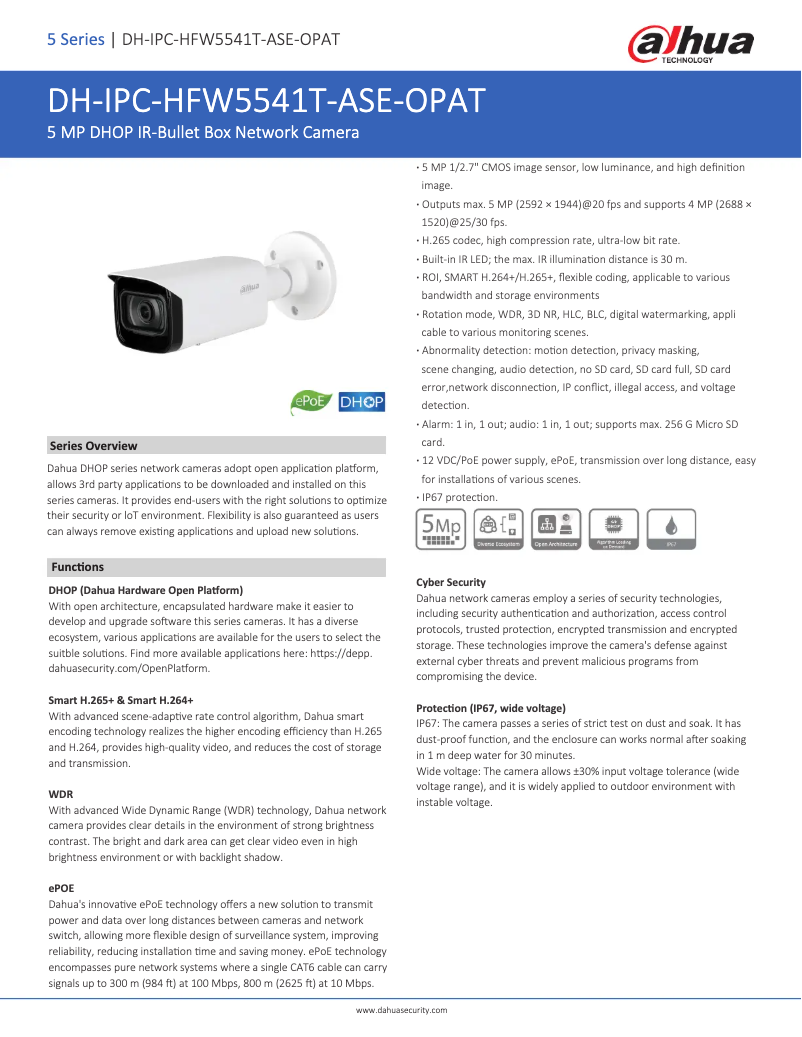 Page n°1 - Fiche technique Dahua Technology IPC-HFW5541T-ASE-OPAT