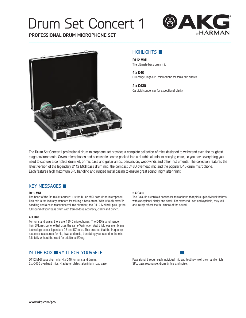 Page n°1 - Fiche technique AKG Drum Set Concert I