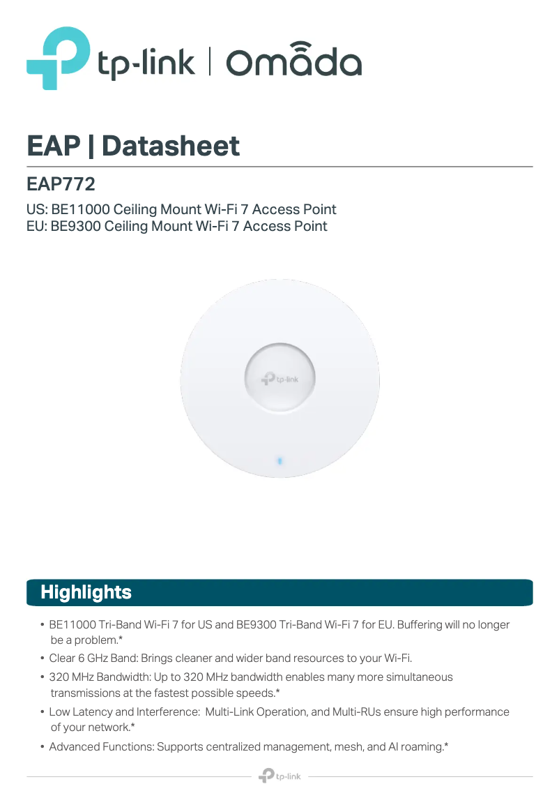 Página 1 del manual Ficha técnica TP-Link Omada EAP772